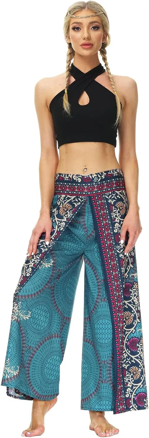 Plustrong Womens Slit Wide Leg Pants Casual Hippie Beach Boho Pilate Flowy Palazzo Yoga Pants
