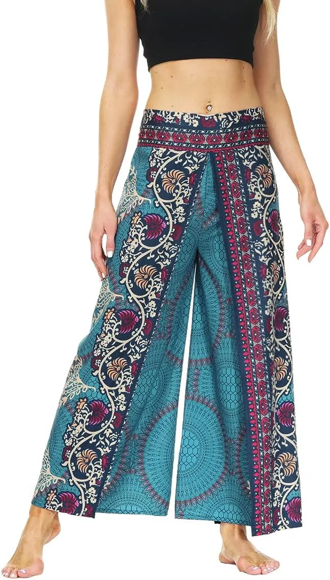 Plustrong Womens Slit Wide Leg Pants Casual Hippie Beach Boho Pilate Flowy Palazzo Yoga Pants