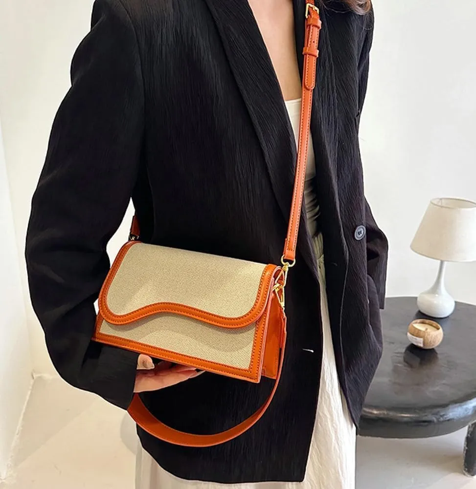 PU and Canvas Bag for Women Trendy Shoulder Purses Handbag Chic Crossbody Hobo Bag with Removable Strap