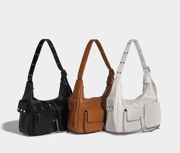 Punk Purse Designer Purses for Women Chic Shoulder Bag Large Commute Tote Trendy Cool Hobo Bag Crossbody Purse with Zipper
