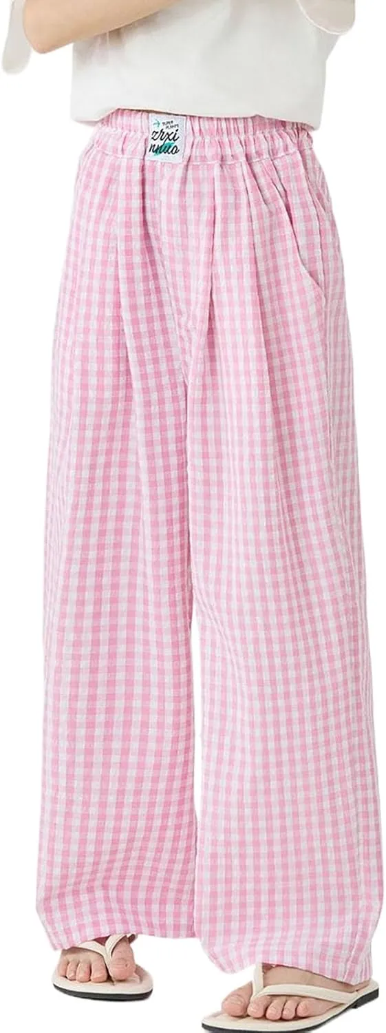 Rolanko Girls Wide Leg Pants Flowy Loose Fit Palazzo Pants for Girls Kids Linen Trousers Casual Beach 6-14Y