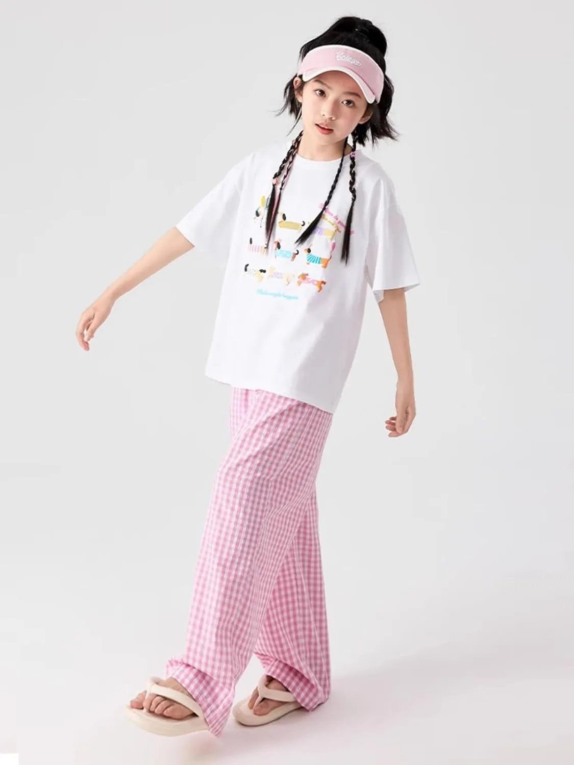 Rolanko Girls Wide Leg Pants Flowy Loose Fit Palazzo Pants for Girls Kids Linen Trousers Casual Beach 6-14Y