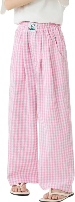 Rolanko Girls Wide Leg Pants Flowy Loose Fit Palazzo Pants for Girls Kids Linen Trousers Casual Beach 6-14Y