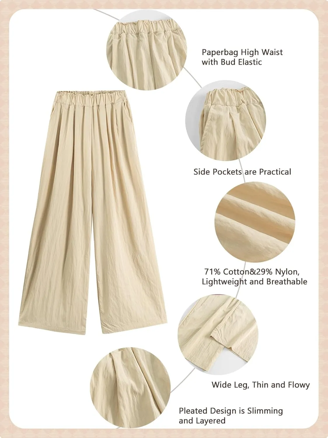 Rolanko Girls Wide Leg Pants Flowy Loose Fit Palazzo Pants for Girls Kids Linen Trousers Casual Beach 6-14Y