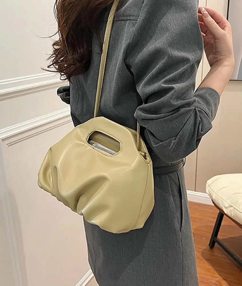 Rungion Chic Vegan Leather Purse for Women Small Dumpling Shoulder Crossbody Bag Pleated Cloud Handbag Designer Satchel