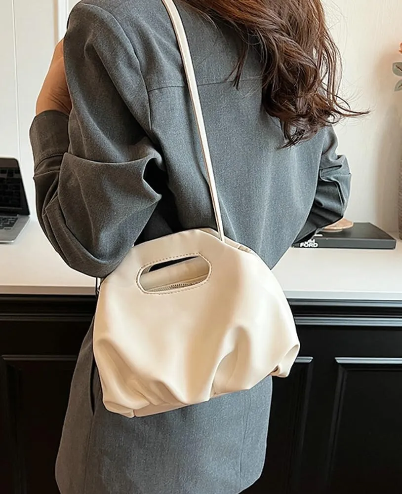 Rungion Chic Vegan Leather Purse for Women Small Dumpling Shoulder Crossbody Bag Pleated Cloud Handbag Designer Satchel