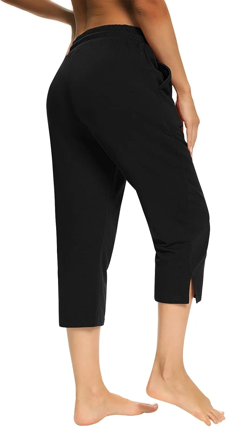Sarin Mathews Womens Capri Yoga Pants Loose Workout Joggers Drawstring Sweatpants Lounge Pajama Capris Pants with Pockets