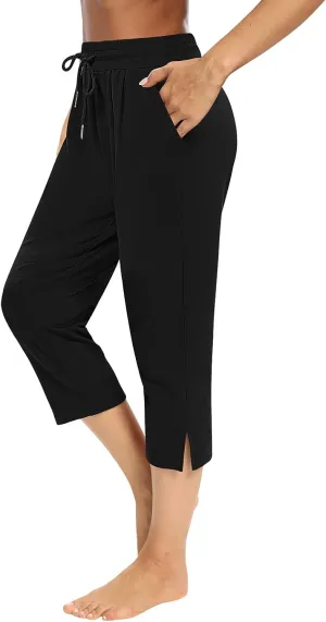 Sarin Mathews Womens Capri Yoga Pants Loose Workout Joggers Drawstring Sweatpants Lounge Pajama Capris Pants with Pockets