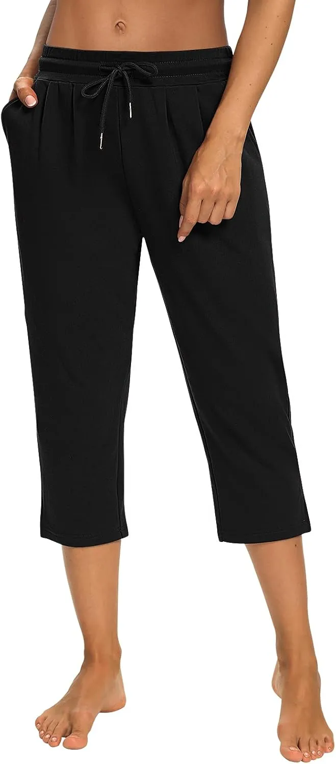 Sarin Mathews Womens Capri Yoga Pants Loose Workout Joggers Drawstring Sweatpants Lounge Pajama Capris Pants with Pockets