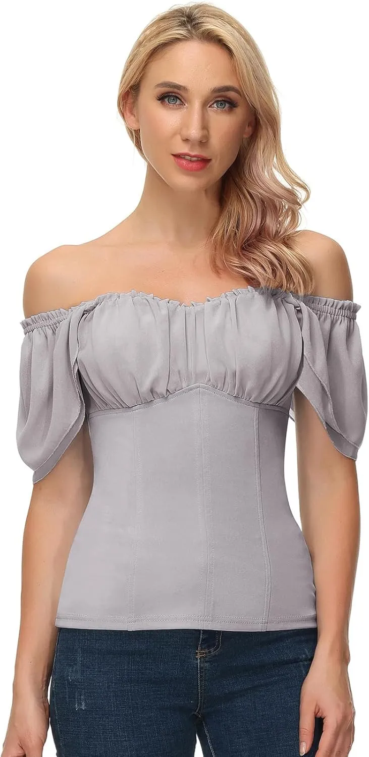 Scarlet Darkness Women Renaissance Shirt Off Shoulder Flutter Short Sleeve Top Summer Square Neck Peasant Blouse