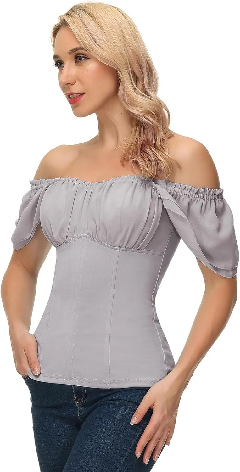 Scarlet Darkness Women Renaissance Shirt Off Shoulder Flutter Short Sleeve Top Summer Square Neck Peasant Blouse