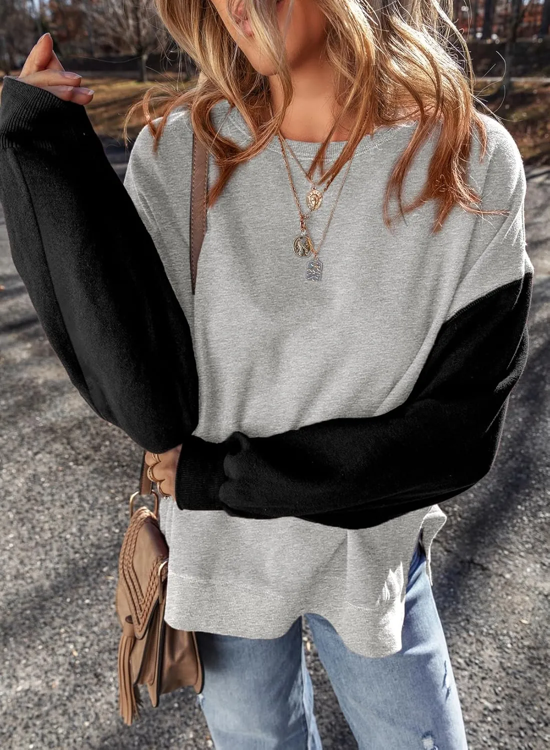 SHEWIN Sweatshirt for Women Casual Long Sleeve Crewneck Lightweight Pullover Tops Loose Sweatshirts
