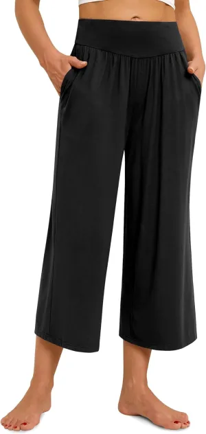 siliteelon Wide Leg Capri Pants for Women Lounge Pajama Pants Women Casual Loose Comfy Flowy Palazzo Pants with Pockets
