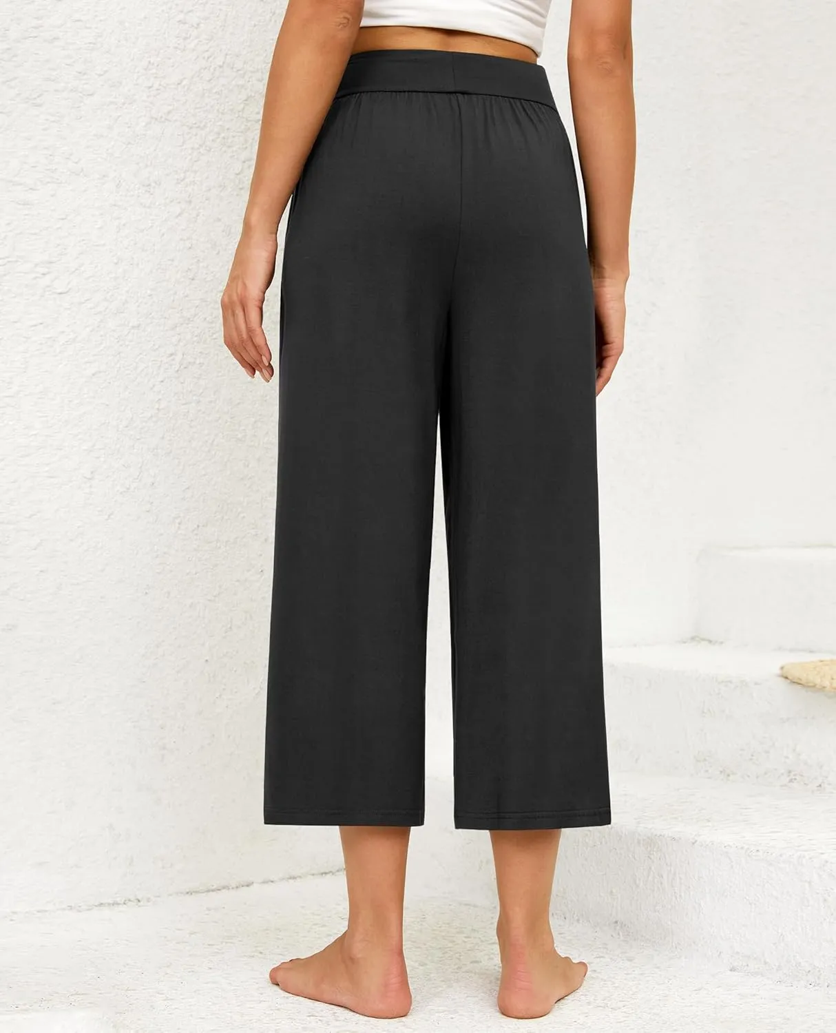 siliteelon Wide Leg Capri Pants for Women Lounge Pajama Pants Women Casual Loose Comfy Flowy Palazzo Pants with Pockets