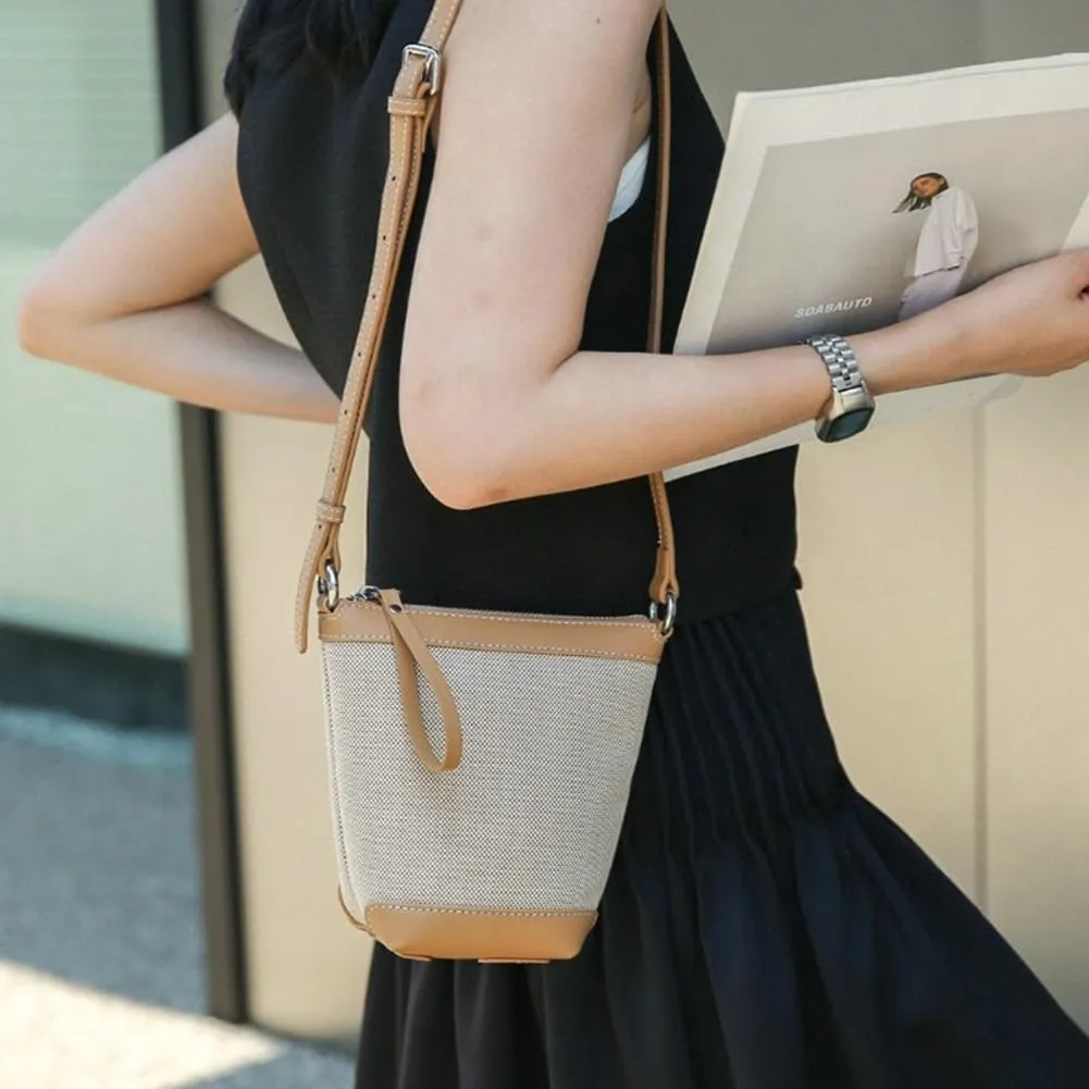 Small Bucket Bag Canvas Crossbody Handbag for Women Chic Small Satchel Hobo Tote Bag Canvas Shoulder Purse Summer Beach Purse