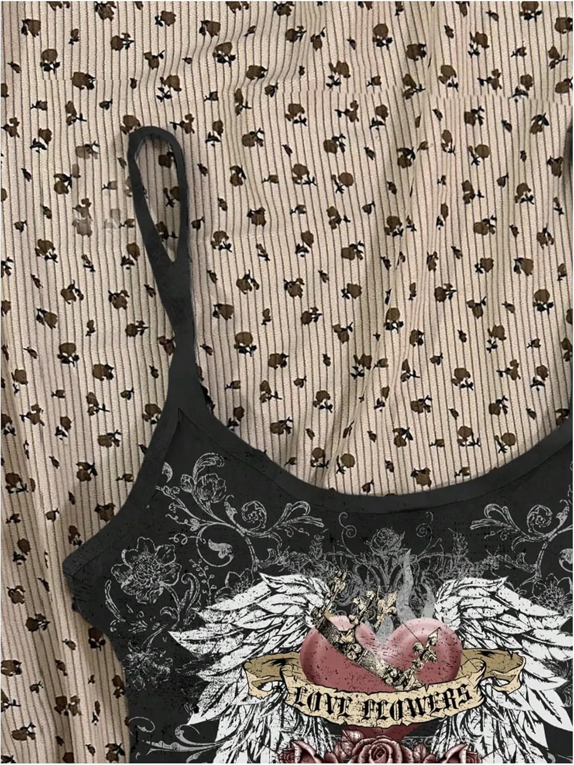 SOLY HUX Women's Y2k Gothic Graphic Cami Crop Tops Spaghetti Strap Summer Camisole