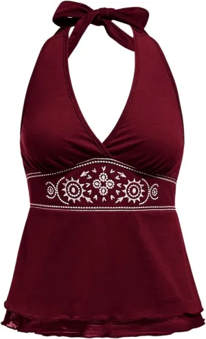 SOLY HUX Women's Y2K Halter Crop Top Floral Deep V Neck Tie Back Tank Tops Sleeveless Going Out Flowy Shirts