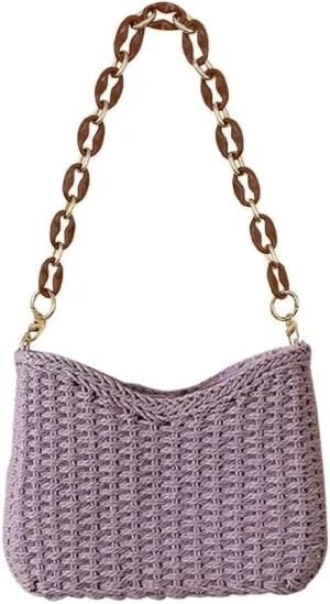 Summer Beach Travel Chic Woven Handbag Aesthetic Clutch Purse for Vacation Straw Woven Shoulder Bag for Women