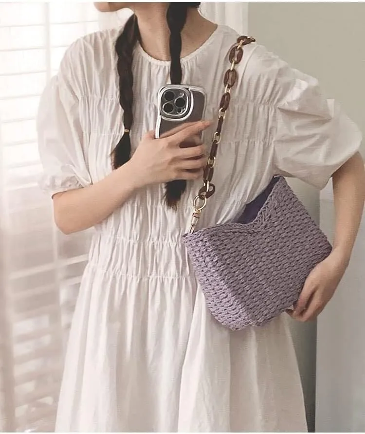 Summer Beach Travel Chic Woven Handbag Aesthetic Clutch Purse for Vacation Straw Woven Shoulder Bag for Women