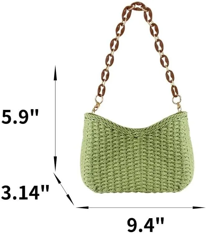 Summer Beach Travel Chic Woven Handbag Aesthetic Clutch Purse for Vacation Straw Woven Shoulder Bag for Women