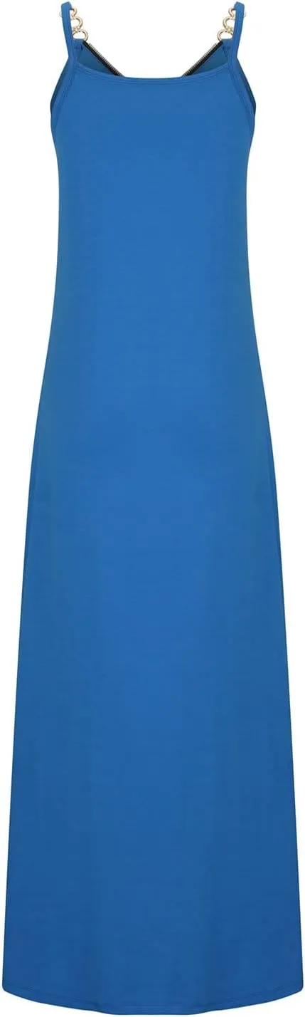 Summer Sun Dresses for Women 2024 Casual Boho Solid Color Ring Straps Zipper V Neck Beach Long Maxi Dress with Pockets