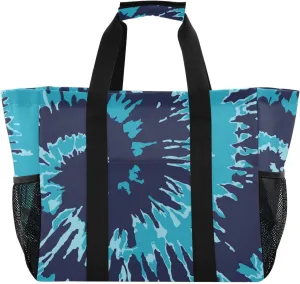 susiyo Chic Blue Tie Dye Large Grocery Tote Bag Reusable Collapsible Beach Bag Canvas Travel Bag for Picnic Trip Pool