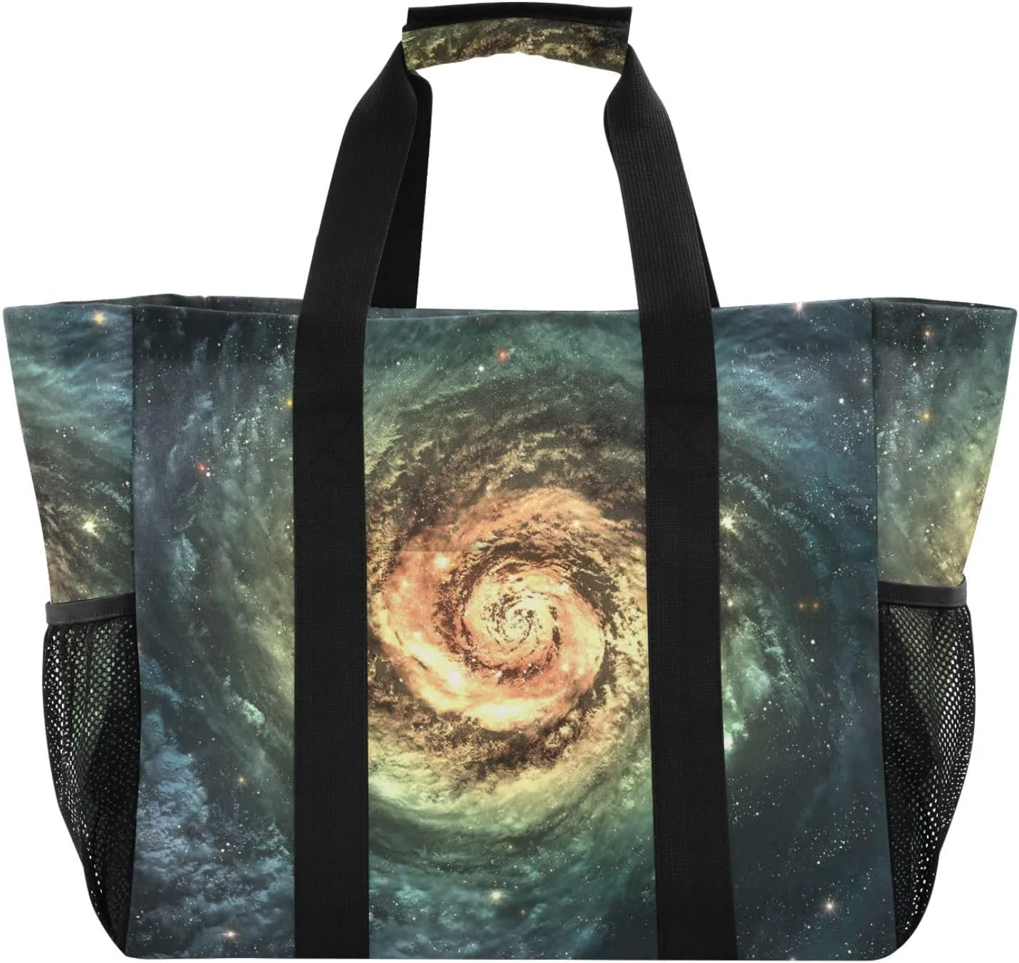 susiyo Chic Spiral Galaxy Space Large Grocery Tote Bag Reusable Collapsible Beach Bag Canvas Travel Bag for Picnic Trip Pool