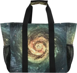 susiyo Chic Spiral Galaxy Space Large Grocery Tote Bag Reusable Collapsible Beach Bag Canvas Travel Bag for Picnic Trip Pool