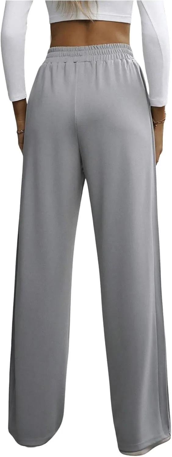 SweatyRocks Women's High Waisted Straight Leg Pants Drawstring Waist Trousers with Pockets