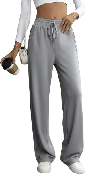 SweatyRocks Women's High Waisted Straight Leg Pants Drawstring Waist Trousers with Pockets