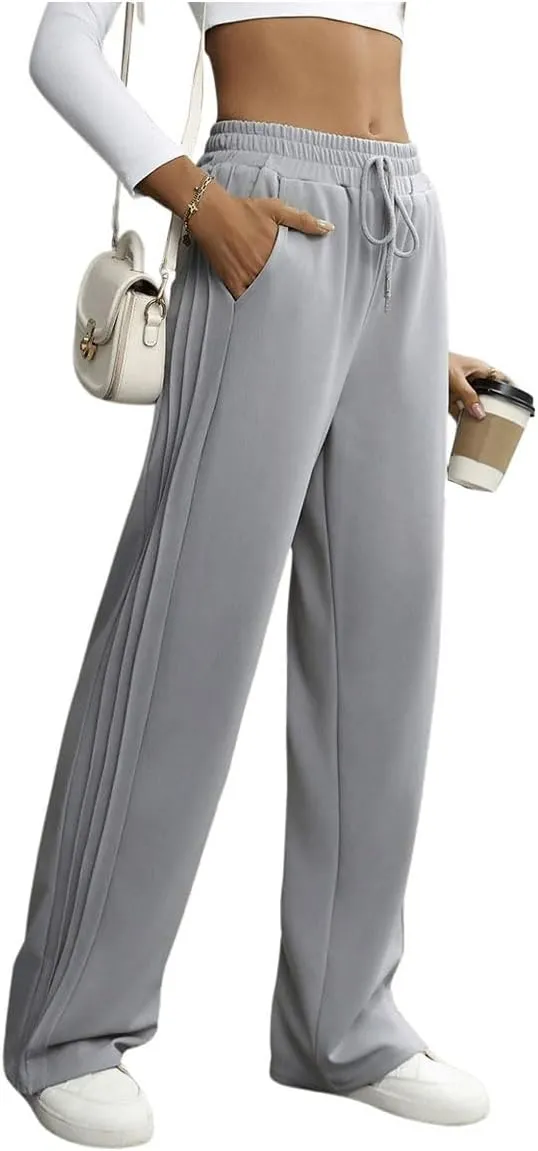 SweatyRocks Women's High Waisted Straight Leg Pants Drawstring Waist Trousers with Pockets