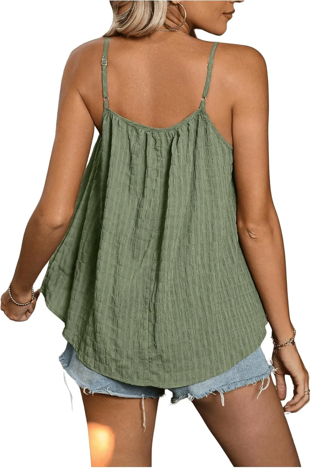 SweatyRocks Women's Summer Tank Top Spaghetti Strap Pleated Camisole Sleeveless Loose Cami Tops