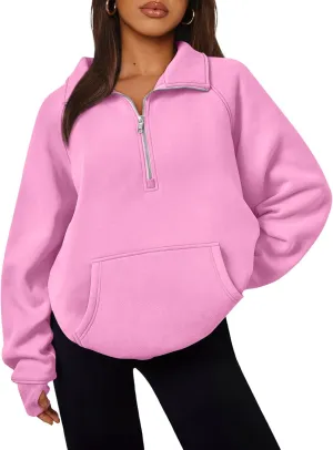 Trendy Queen Womens Oversized Sweatshirts Quarter Zip Pullover Long Sleeve Fall Fashion 2025 Winter Clothes Thumb Holes
