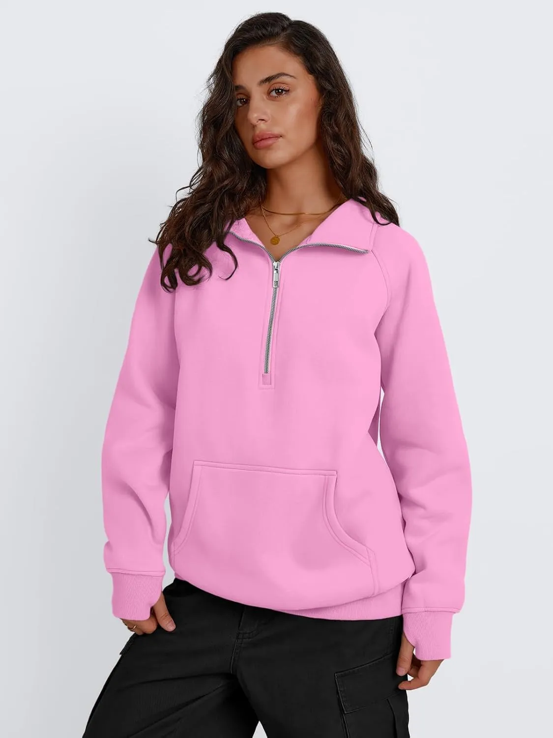 Trendy Queen Womens Oversized Sweatshirts Quarter Zip Pullover Long Sleeve Fall Fashion 2025 Winter Clothes Thumb Holes
