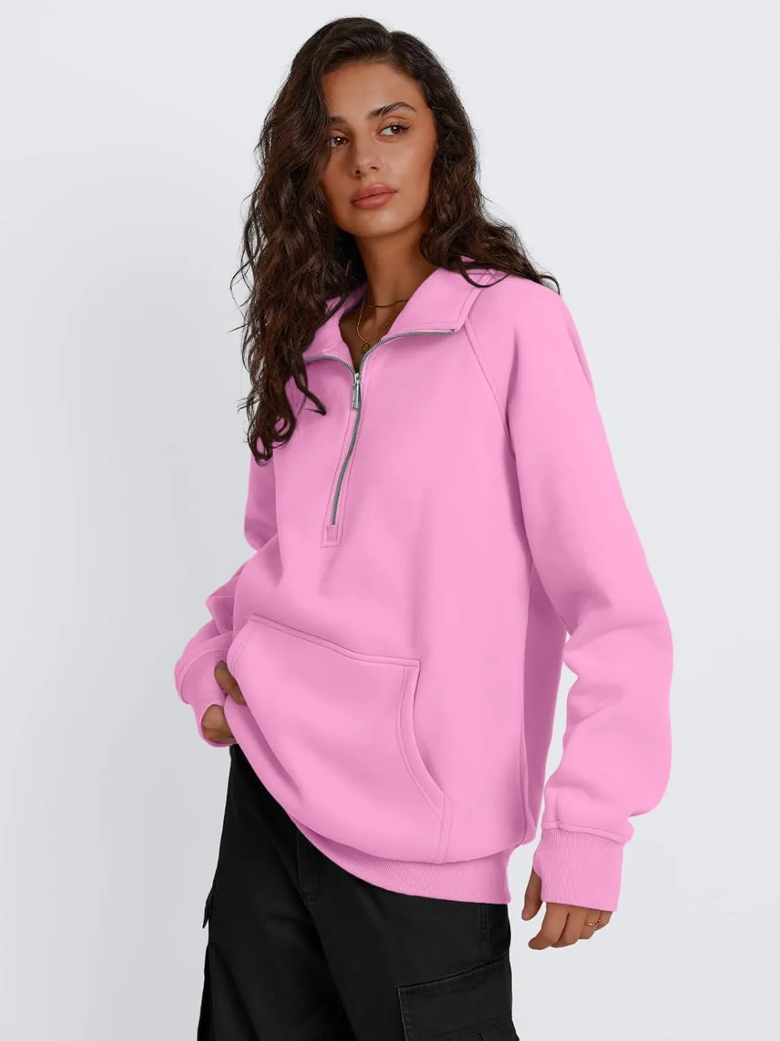 Trendy Queen Womens Oversized Sweatshirts Quarter Zip Pullover Long Sleeve Fall Fashion 2025 Winter Clothes Thumb Holes