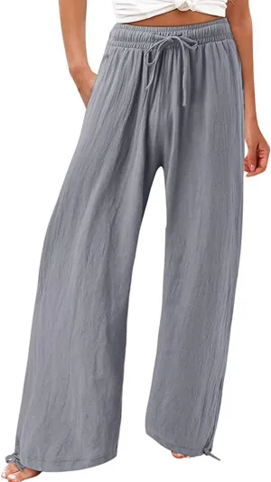 utcoco Wide Leg Linen Pants for Women Casual Loose Fit High Waisted Pants with Drawstrings