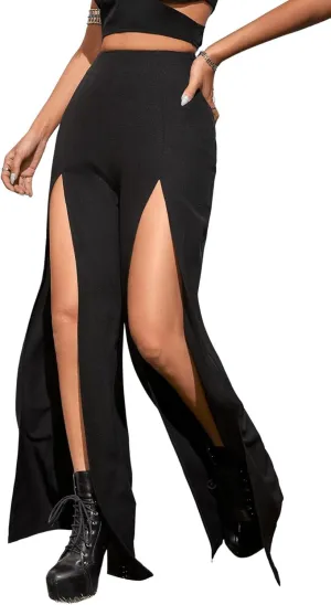 utcoco Women's Wide Leg Pants Trendy Thigh Split Palazzo Loose High Waist Trousers