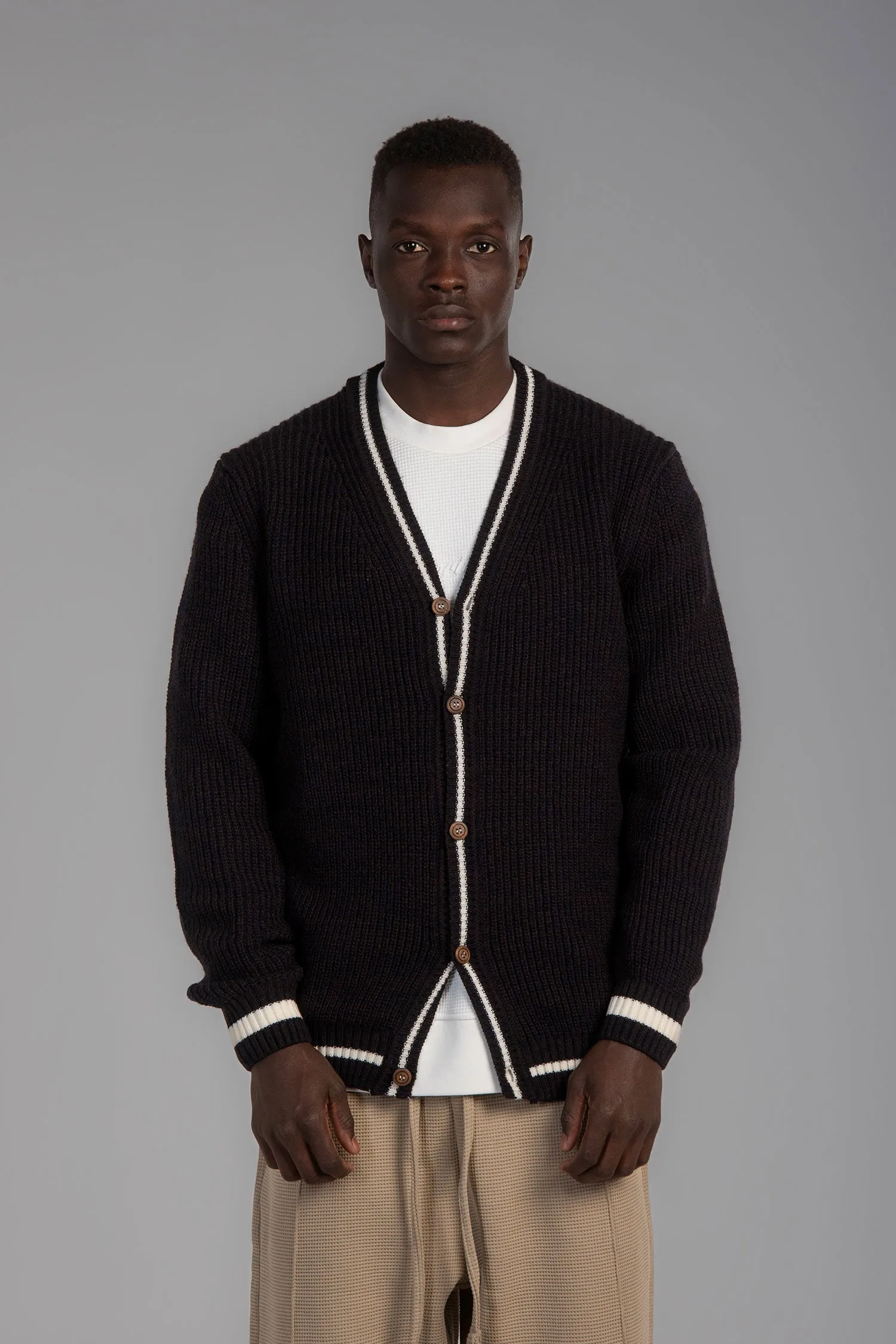 V-Neck Button-Up Knit Sweater (220053) - Jorindo