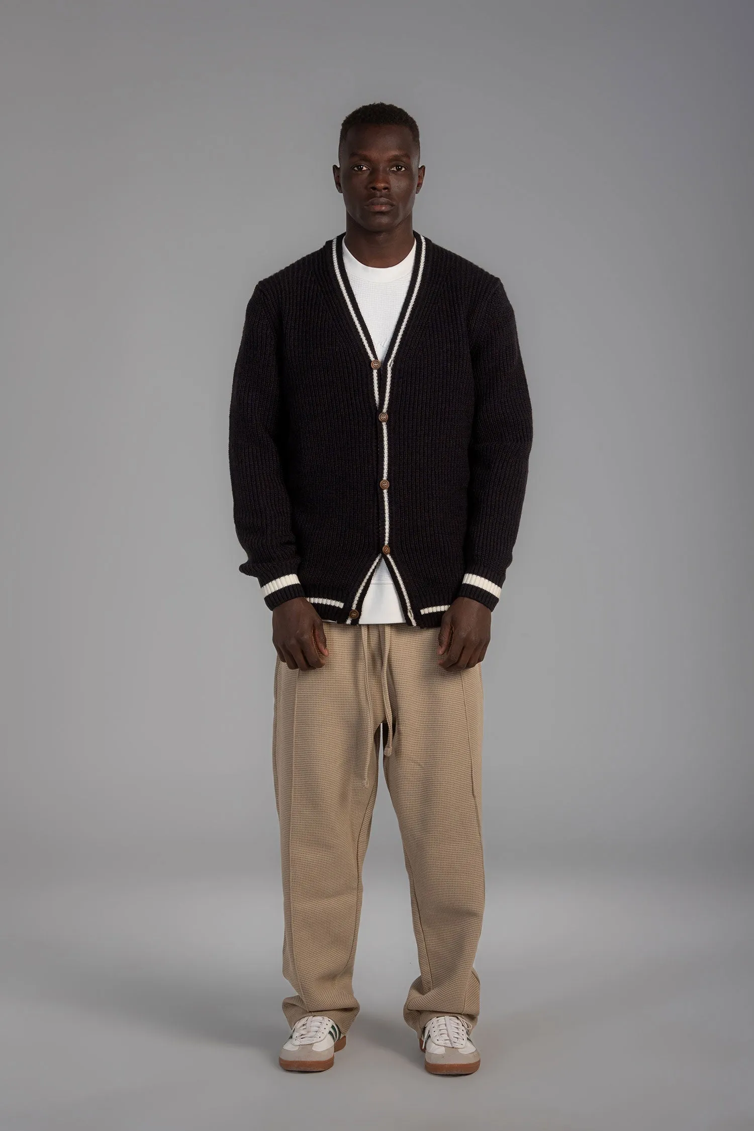 V-Neck Button-Up Knit Sweater (220053) - Jorindo