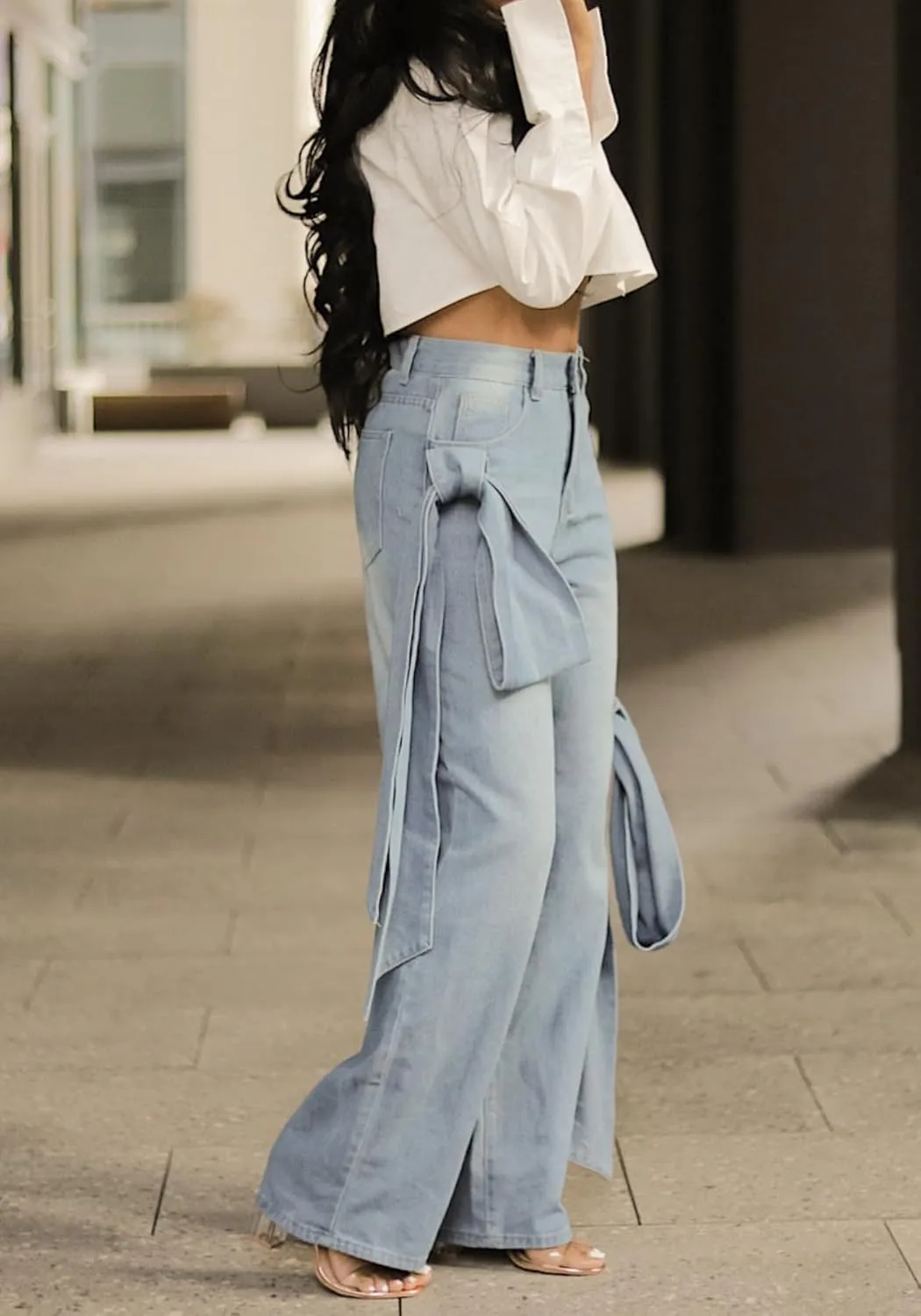 Vaceky Bow Tie Jeans Women Y2K High Waisted Straight Leg Trendy Denim Pants