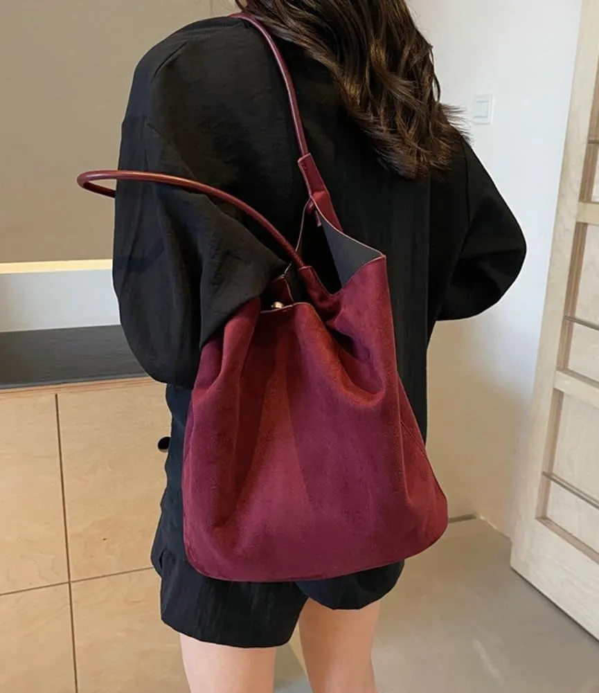 Vintage Chic Suede Tote Bag Large Capacity Hobo Bag Slouchy Underarm Bag Shoulder Handbag Satchel Purse for Women Girls