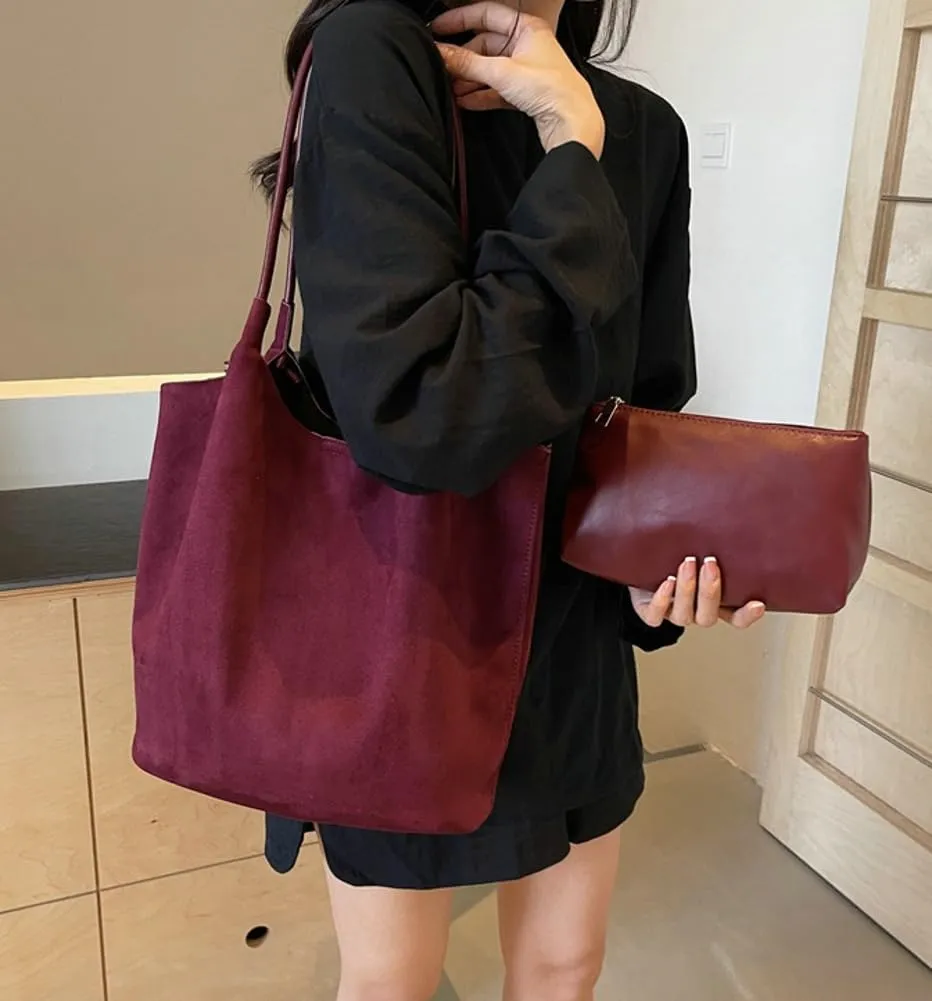 Vintage Chic Suede Tote Bag Large Capacity Hobo Bag Slouchy Underarm Bag Shoulder Handbag Satchel Purse for Women Girls