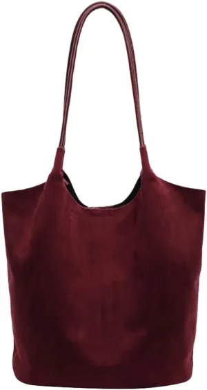 Vintage Chic Suede Tote Bag Large Capacity Hobo Bag Slouchy Underarm Bag Shoulder Handbag Satchel Purse for Women Girls
