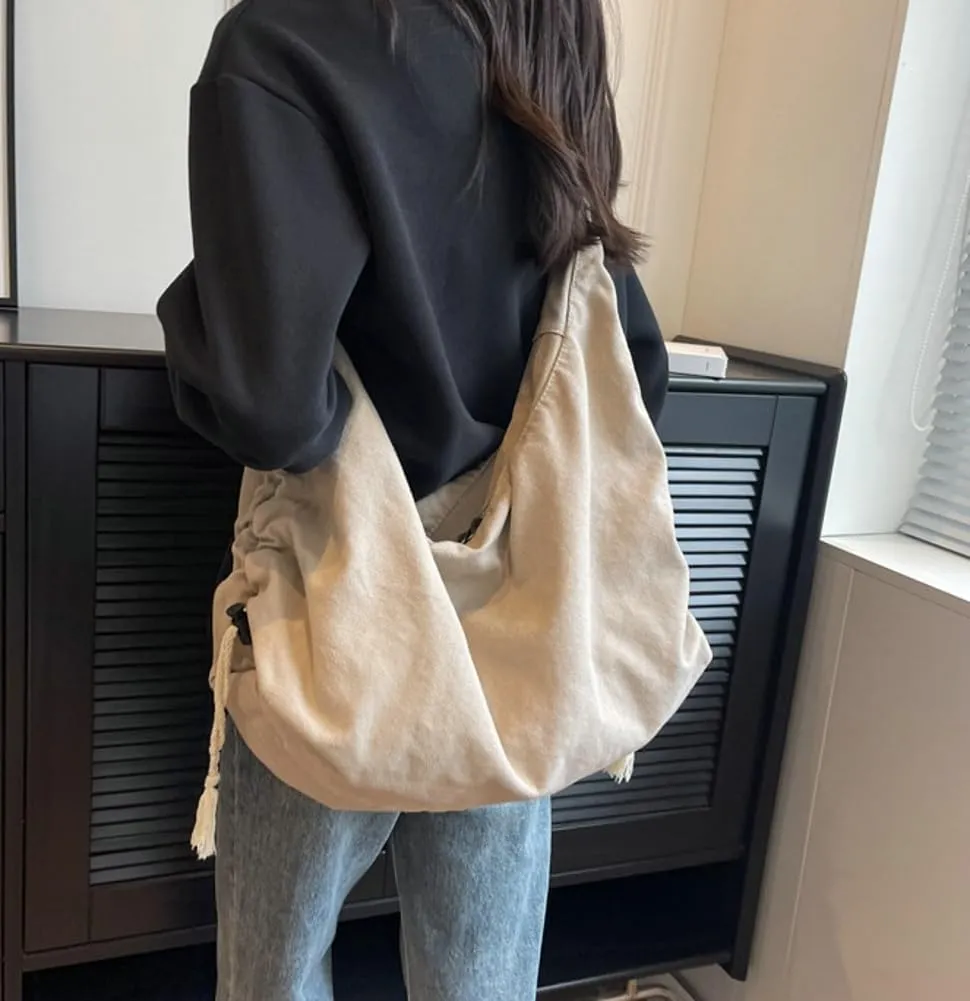 Vintage Soft Large Capacity Tote Bag Canvas Bag Casual Crossbody Bag Shoulder Handbag Purse Satchel Chic Hobo Bag For Women