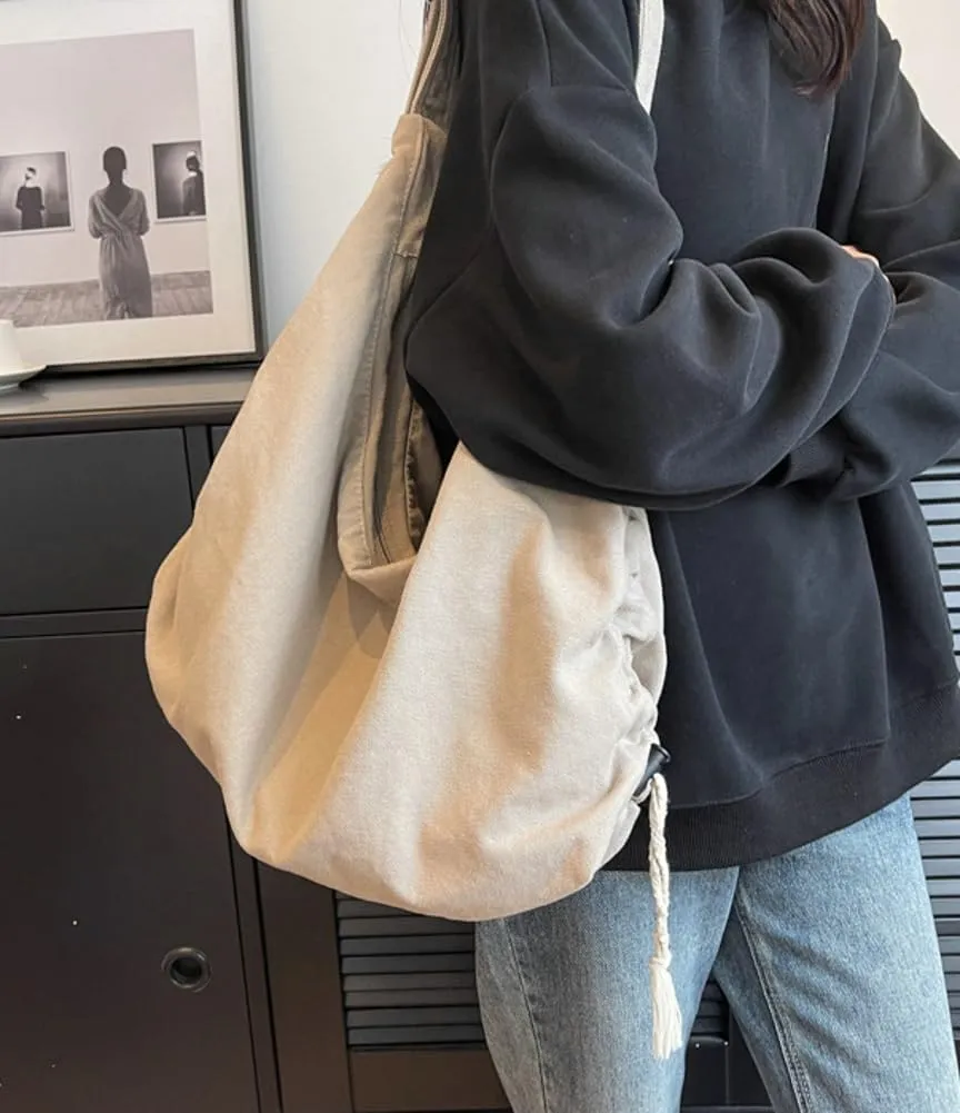 Vintage Soft Large Capacity Tote Bag Canvas Bag Casual Crossbody Bag Shoulder Handbag Purse Satchel Chic Hobo Bag For Women