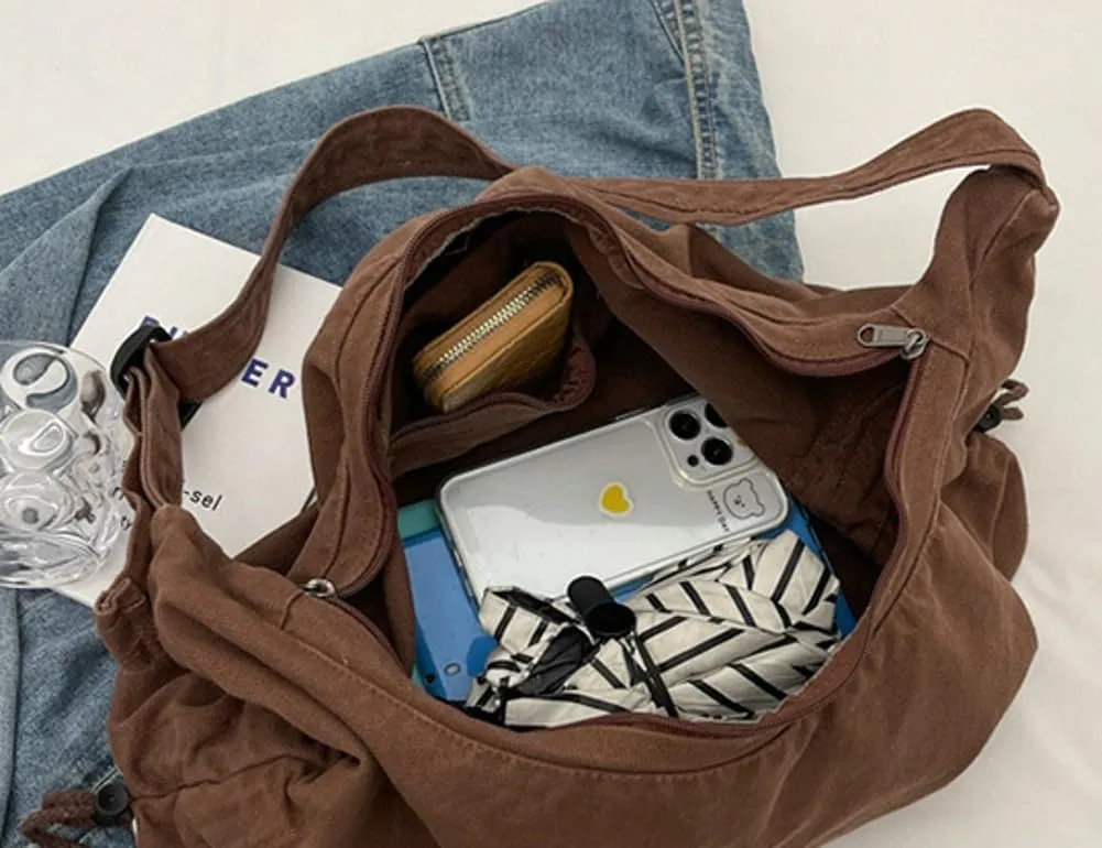 Vintage Soft Large Capacity Tote Bag Canvas Bag Casual Crossbody Bag Shoulder Handbag Purse Satchel Chic Hobo Bag For Women