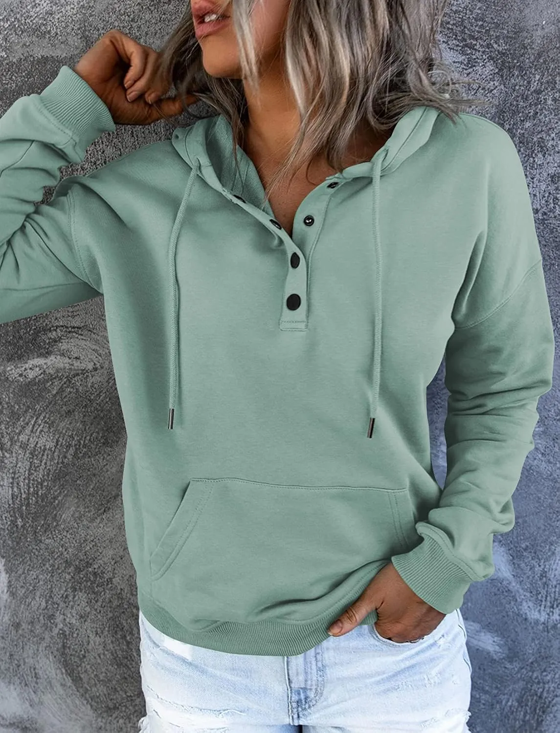 Vivitulip Women's Pullover Hoodies Tops Casual Button Down Long Sleeve Sweatshirts With Pocket