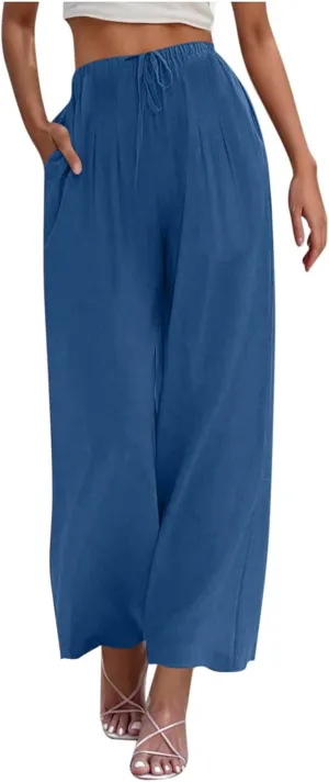 Wide Leg Pants for Woman Palazzo Trousers High Waisted Drawstring Summer Casual Business Work Beach Vacation Pants