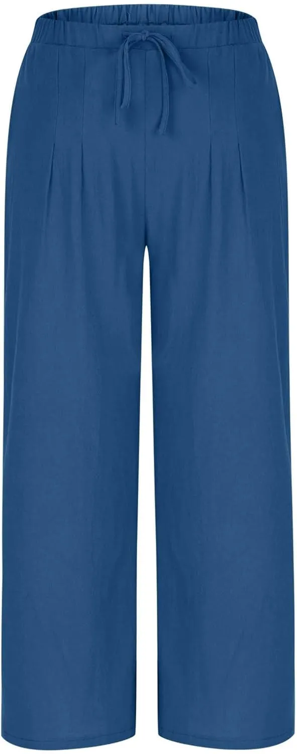 Wide Leg Pants for Woman Palazzo Trousers High Waisted Drawstring Summer Casual Business Work Beach Vacation Pants