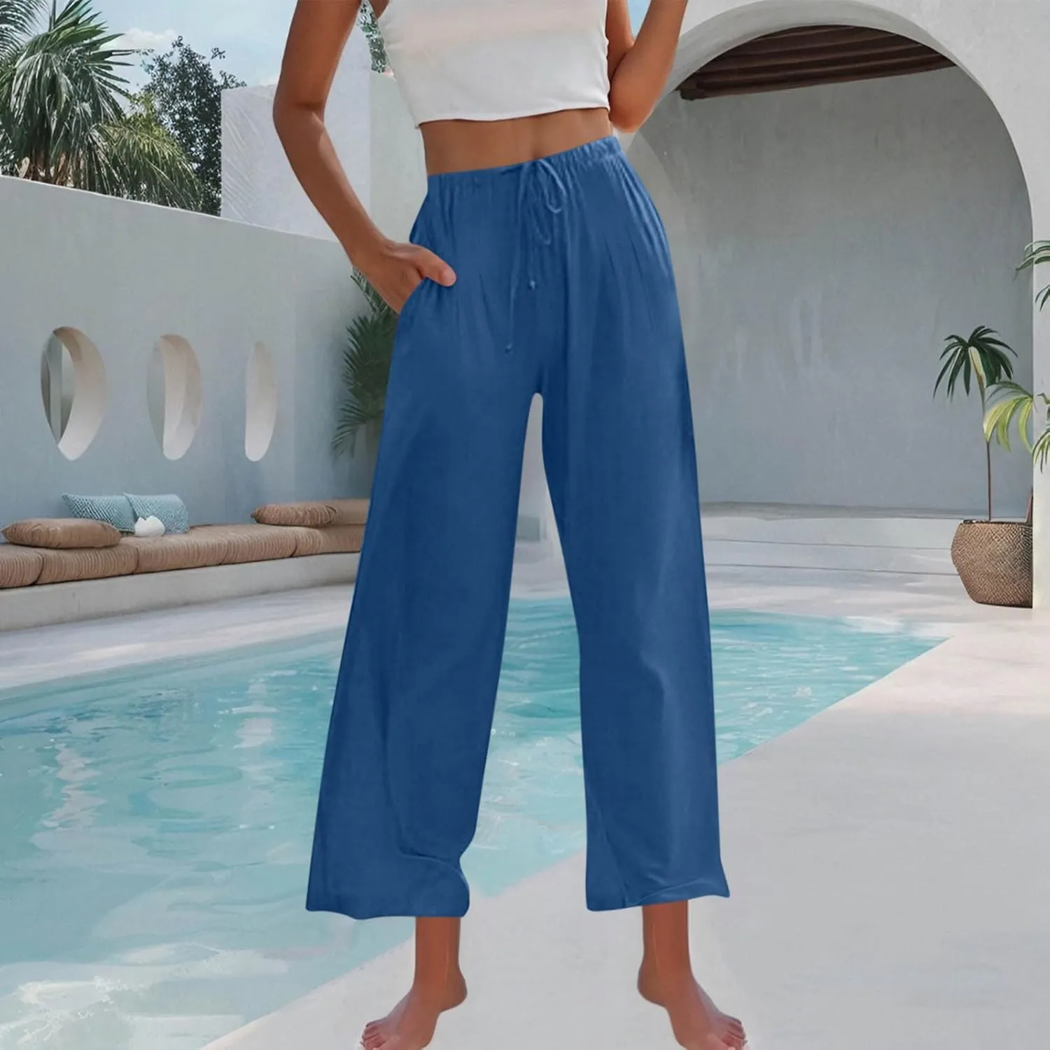 Wide Leg Pants for Woman Palazzo Trousers High Waisted Drawstring Summer Casual Business Work Beach Vacation Pants